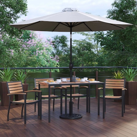 Flash Furniture Patio Set-30"x48" Table-4 Chairs-Tan Umbrella-Base XU-DG-304860064-UB19BGY-GG